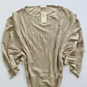 Ramy Brook Gold Batwing Blouse NEW Size Large Pleated Beach Summer Cover-Up